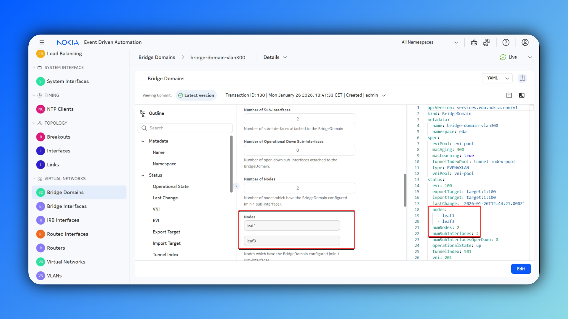 Status of the bridge domain